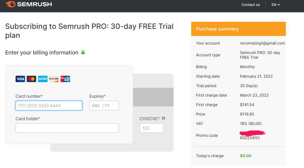 Enter Your Card Details To Start The Trial