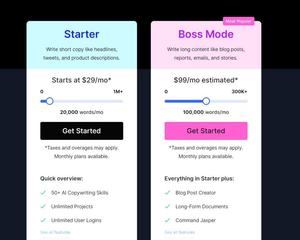 Jasper Pricing Plans Jasper Pricing Plans