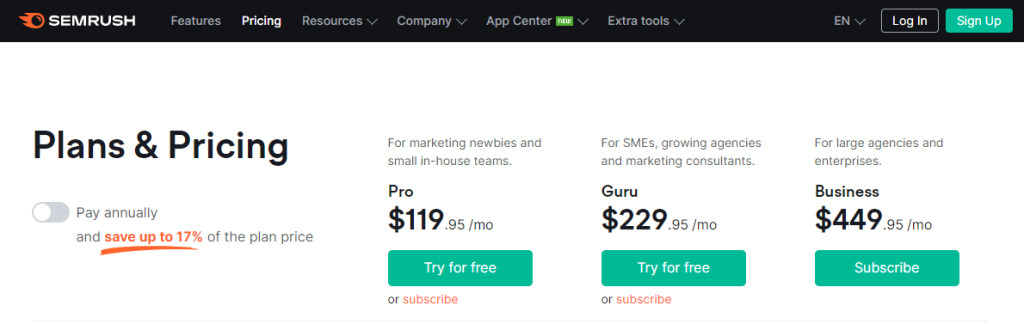 SEMrush - Pricing SEMrush - Pricing