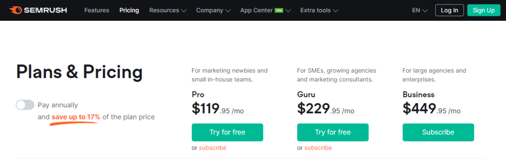 SEMrush - Pricing