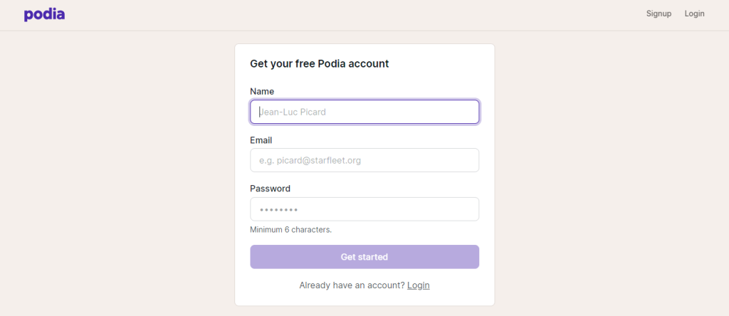     Podia Black Friday-create an account 