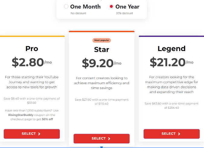 TubeBuddy Pricing page TubeBuddy Pricing page