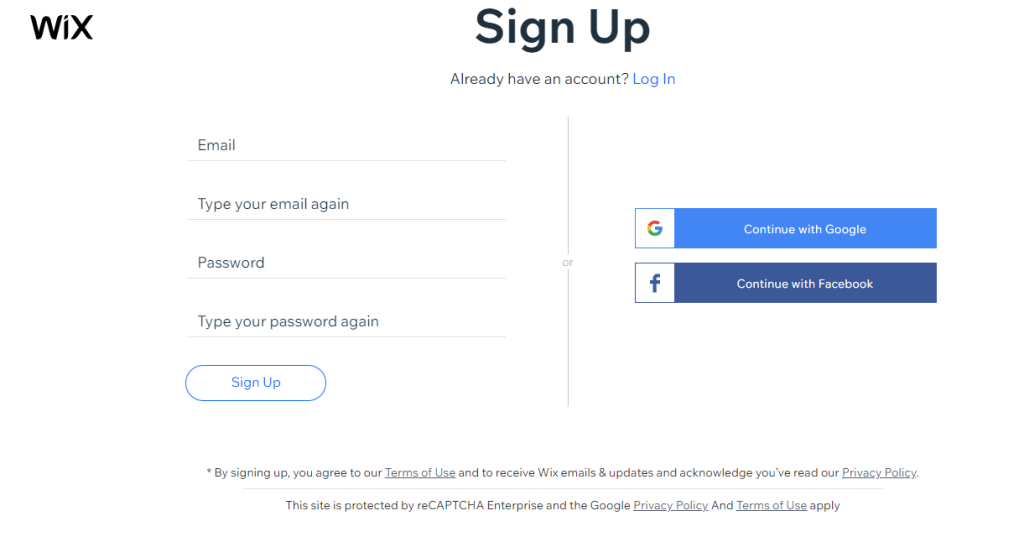 Wix create an account Wix create an account