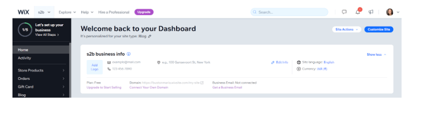 Wix dashboard