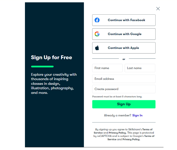 Skillshare-Sing Up account