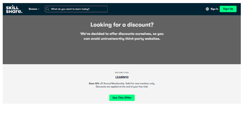 Skillshare discount page Skillshare discount page