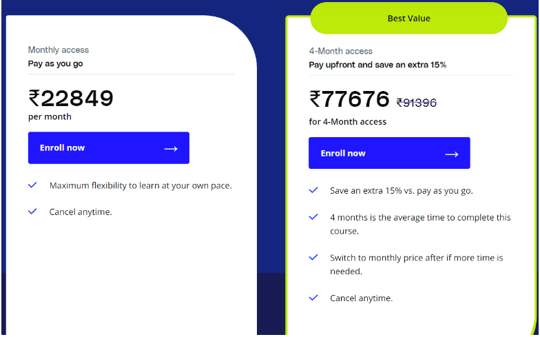 Udacity Pricing page