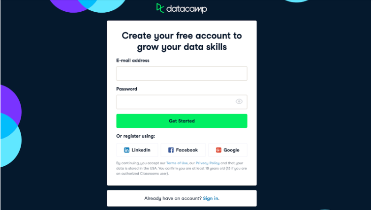 Log in to your Datacamp account 