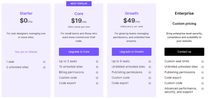 Webflow Promo Code-Pricing page