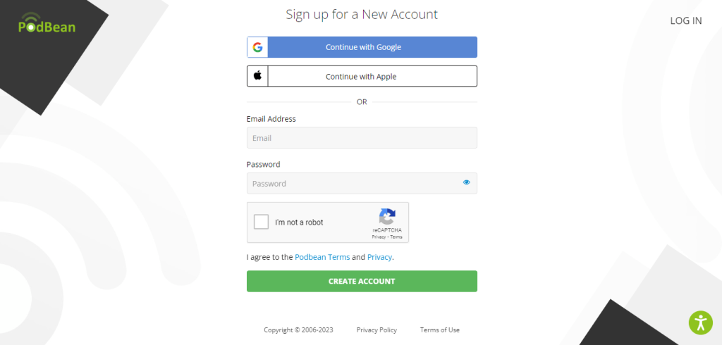  Podbean create an account