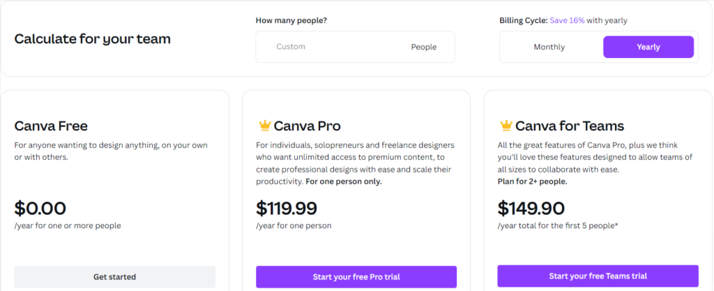 Canva Pricing Plans