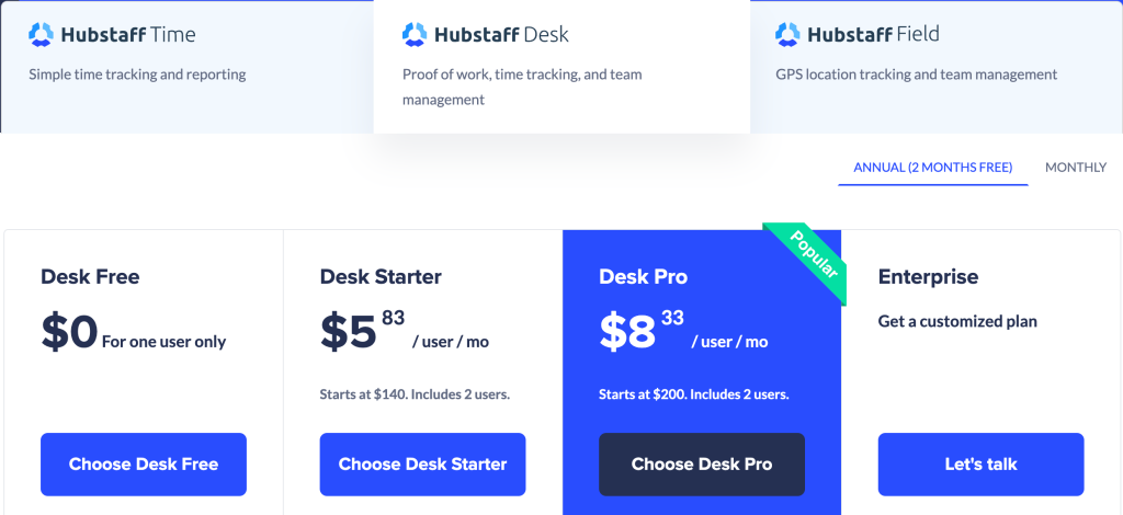 Hubstaff- Pricing page