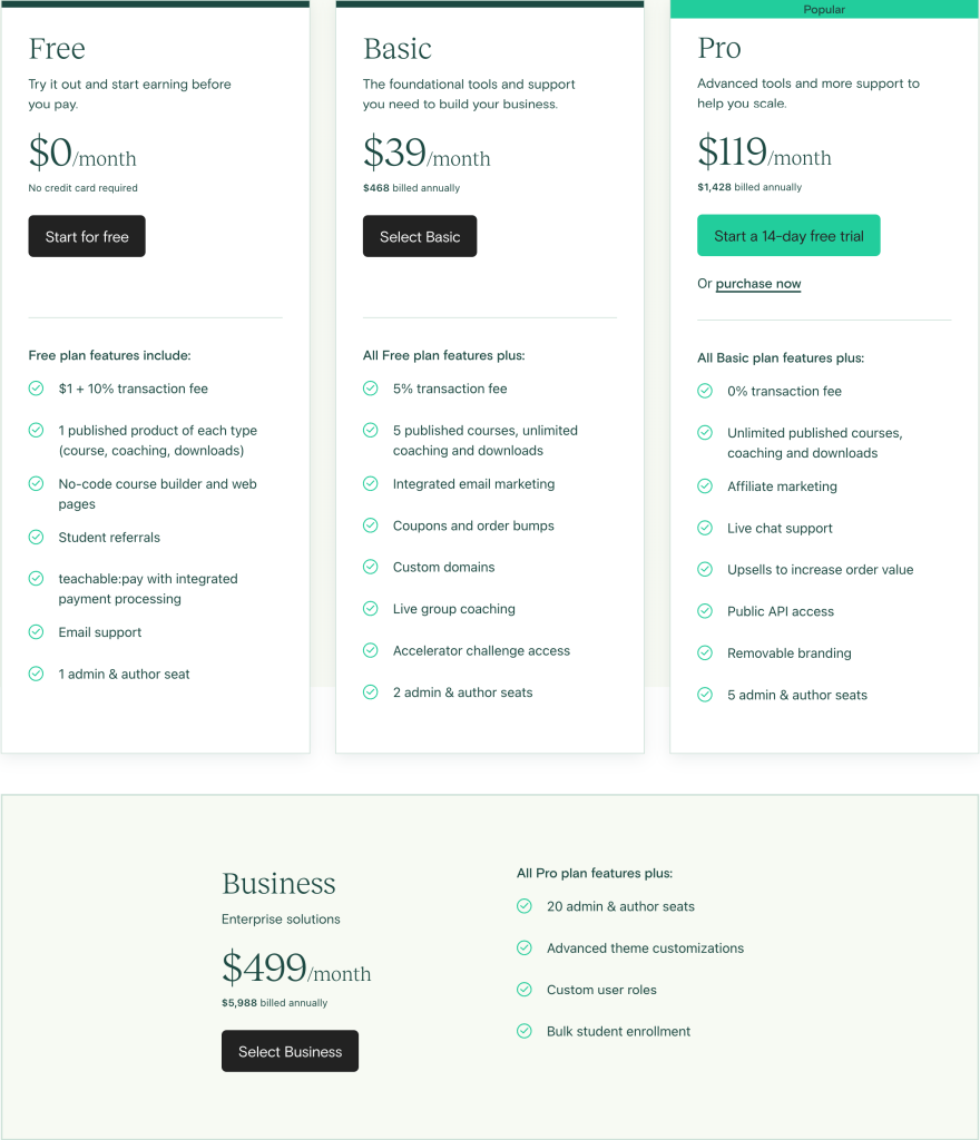 Teachable Pricing Plans Teachable Pricing Plans