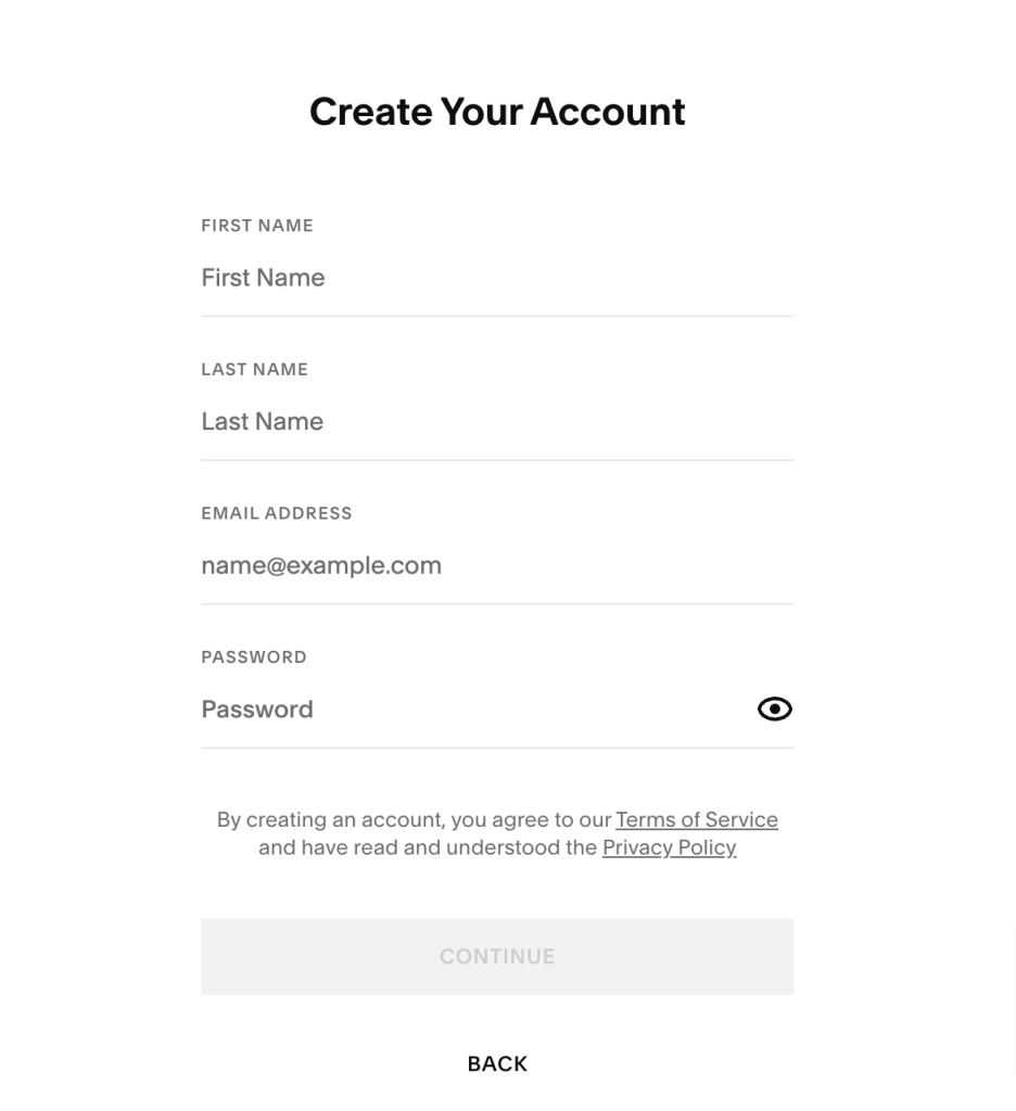 Create Account Create Account