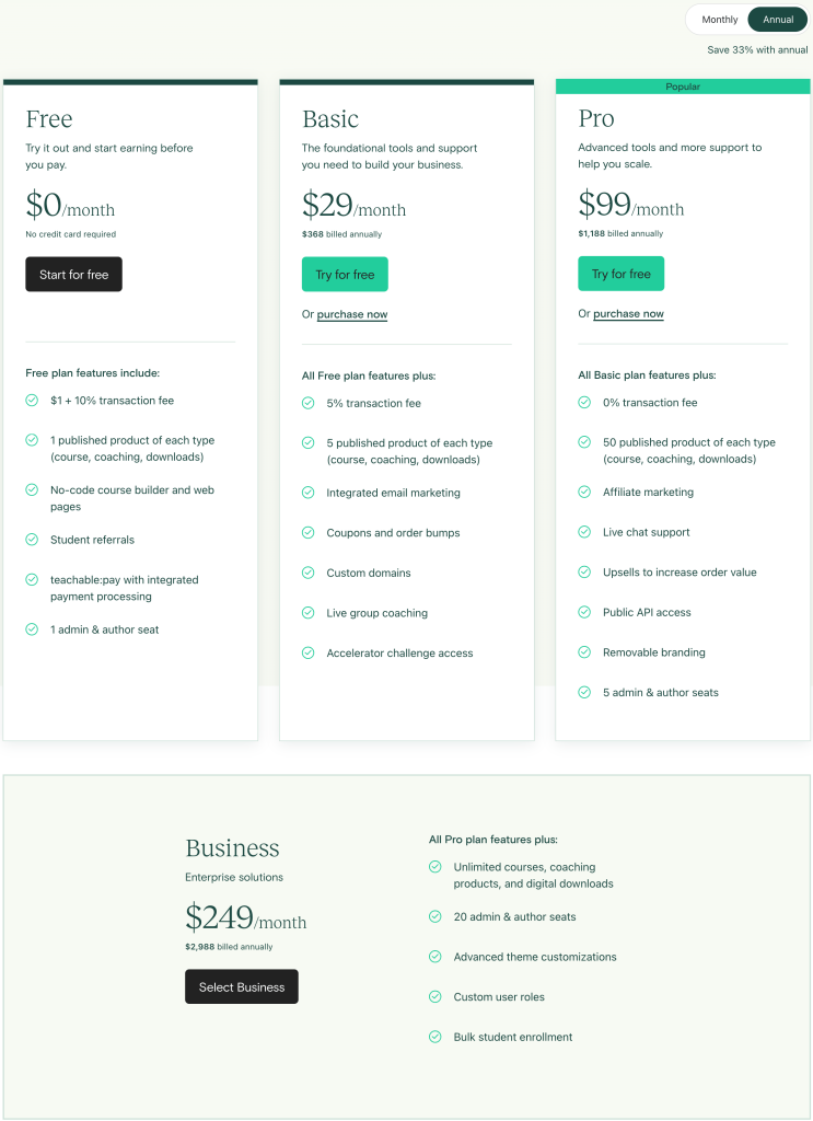 Teachable Pricing Plan Teachable Pricing Plan